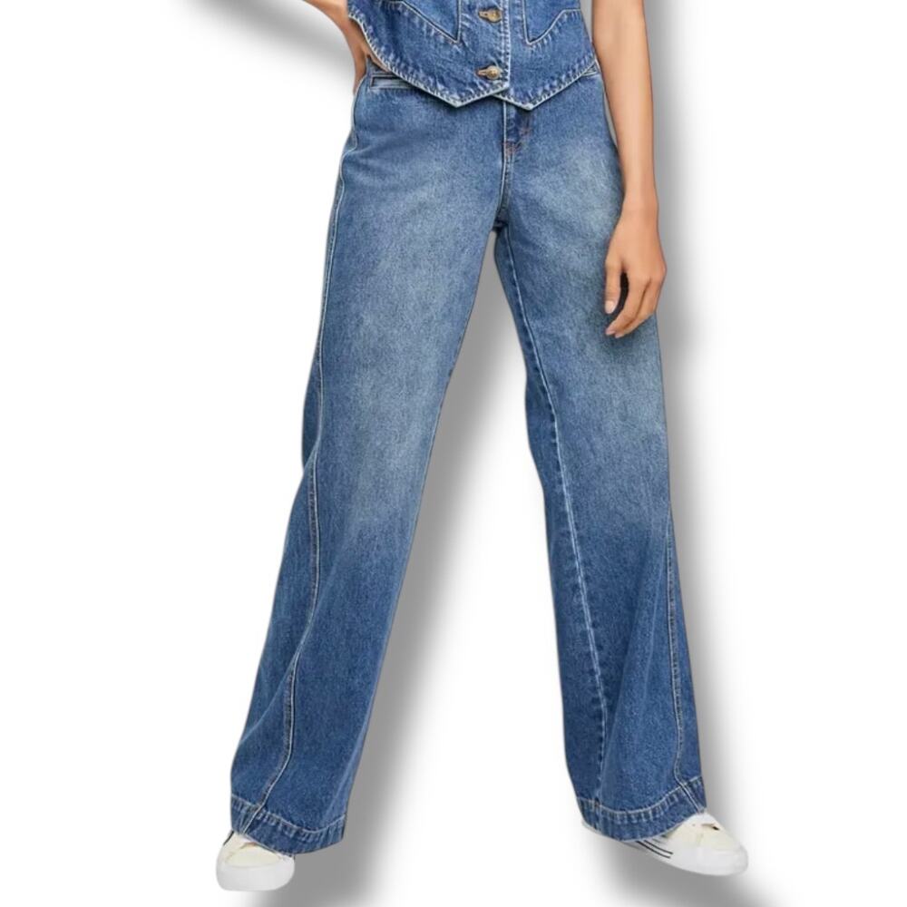 Free People We The Free Modern Meadow Denim Wide Leg Jeans Women's L Blue